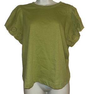 Old Navy Eyelet Flutter Sleeve Top in Light Green – Size Large Petite